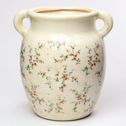   Váza füllel virág mintával kerámia 22,5x19,5x24,5 cm krém, zöld