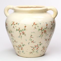   Váza füllel virág mintával kerámia 26,5x24x23,5 cm krém, zöld
