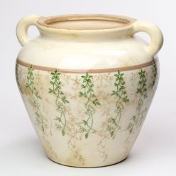   Váza füllel növény mintával kerámia 26,5x24x23,5 cm krém, zöld