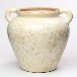   Váza füllel virág mintával kerámia 26,5x24x23,5 cm krém, barna