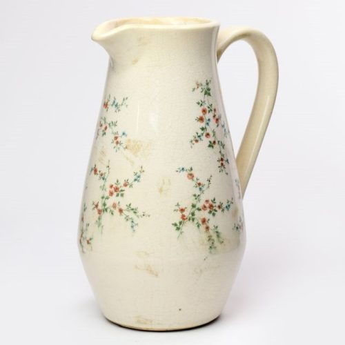Kancsó füllel virág mintával kerámia 20x14,5x25,5 cm krém, zöld