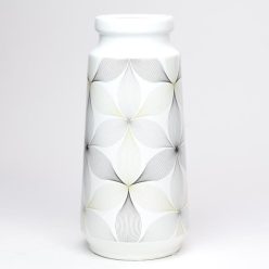 Váza virág mintával kerámia 14x30x9 cm fehér, szürke
