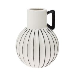 Váza füllel csíkos kerámia 9x7,5x24 cm fehér, fekete