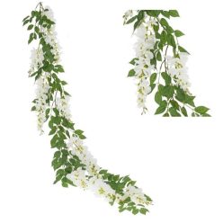 Girland lilaakáccal, levéllel mûanyag 170 cm fehér