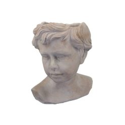 Kaspó fiú fej, cement, 18x15x22,5 cm, natúr