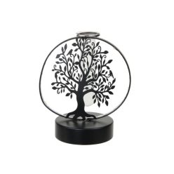   Asztali dekoráció fa mintával, kémcsõ vázával, LED-es fém 15,5x19 cm fekete