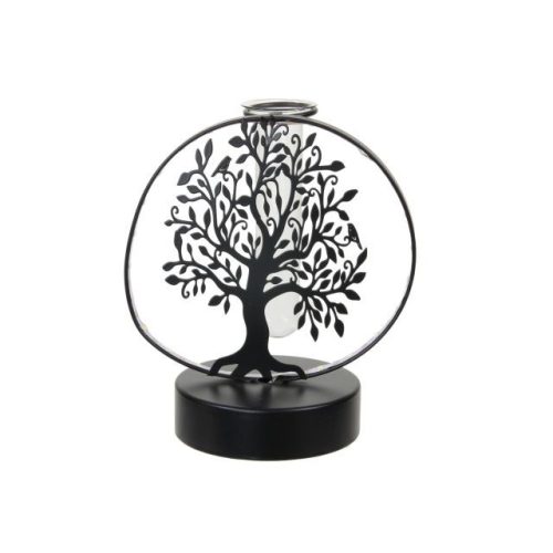 Asztali dekoráció fa mintával, kémcsõ vázával, LED-es fém 15,5x19 cm fekete