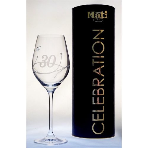Boros pohár "Celebration 30 yr" felirattal, Swarovski kristállyal 360 ml üveg 22,5x8 cm átlátszó