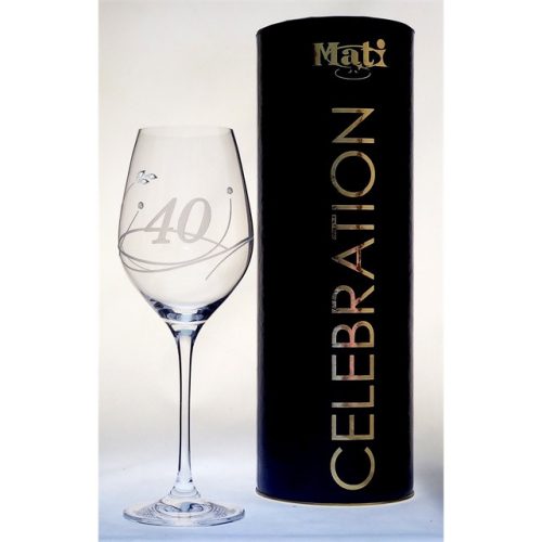 Boros pohár "Celebration 40 yr" felirattal, Swarovski kristállyal 360 ml üveg 22,5x8 cm átlátszó