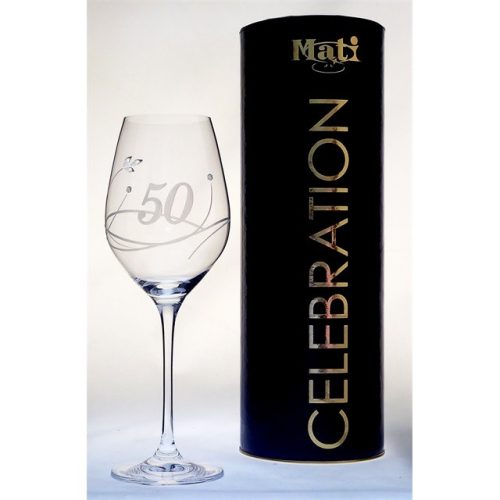 Boros pohár "Celebration 50 yr" felirattal, Swarovski kristállyal 360 ml üveg 22,5x8 cm átlátszó