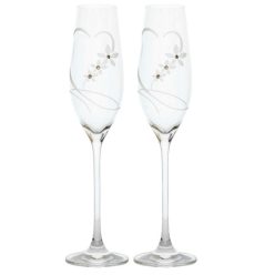   Pezsgõs pohár virág mintával, Swarovski kristállyal 210 ml üveg 26,3x6,6 cm átlátszó S/2
