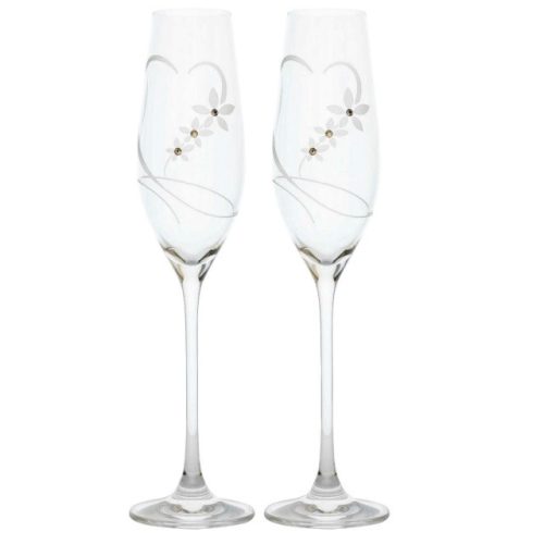 Pezsgõs pohár virág mintával, Swarovski kristállyal 210 ml üveg 26,3x6,6 cm átlátszó S/2