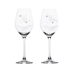   Pohár "Mr+Mrs" felirattal, Swarovski kristállyal 360 ml üveg 22,5x8 cm átlátszó S/2