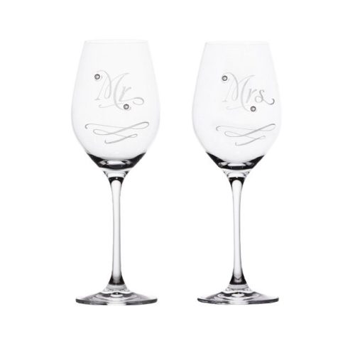 Pohár "Mr+Mrs" felirattal, Swarovski kristállyal 360 ml üveg 22,5x8 cm átlátszó S/2