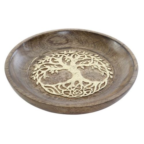 Kulcstartó tálca kerek mangófa 22,5x22,5x4 cm barna