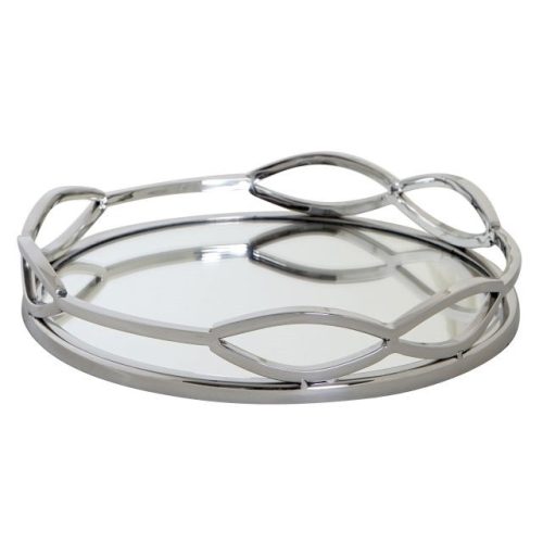 Tálca kör alakú acél, üveg 28x28x5 cm ezüst