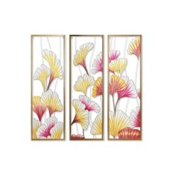 Kép szett leveles fém, üveg 122x3x122 cm színes S/3