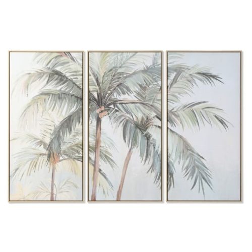 Kép szett keretes, pálmafa keretes, vászon 180x4x120 cm zöld S/3