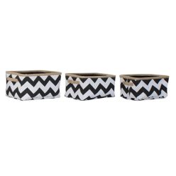   Kosár szett zigzag poliészter, juta 37x32x21 cm fehér, fekete S/3