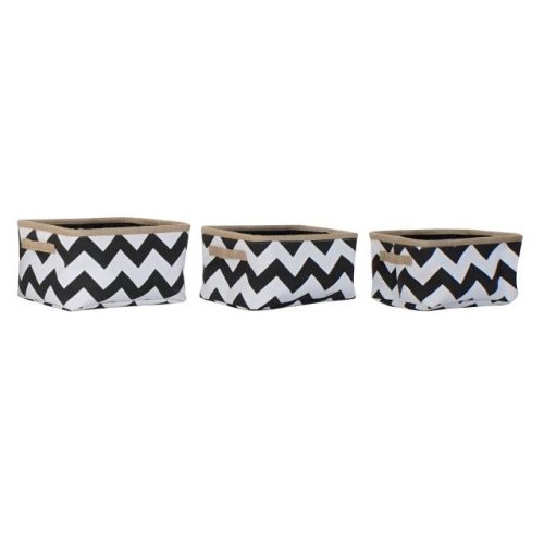 Kosár szett zigzag poliészter, juta 37x32x21 cm fehér, fekete S/3