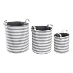 Kosár szett csíkos pamut 35x35x40 cm szürke, fehér S/3