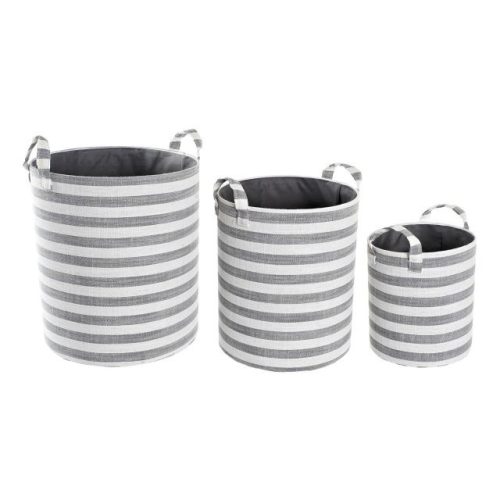 Kosár szett csíkos pamut 35x35x40 cm szürke, fehér S/3