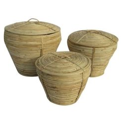 Kosár szett tetõvel rattan 35x35x34 cm natúr S/3