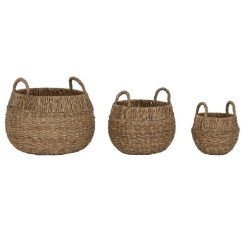   Kosár szett füllel kerek tengerifû, fém 45x45x28 cm natúr S/3