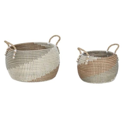 Kosár szett füllel tengerifû 40x37x29 cm natúr, narancssárga S/2