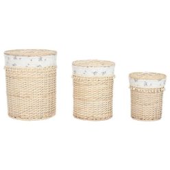 Szennyeskosár szett kerek fonott 45x45x55 cm natúr S/3