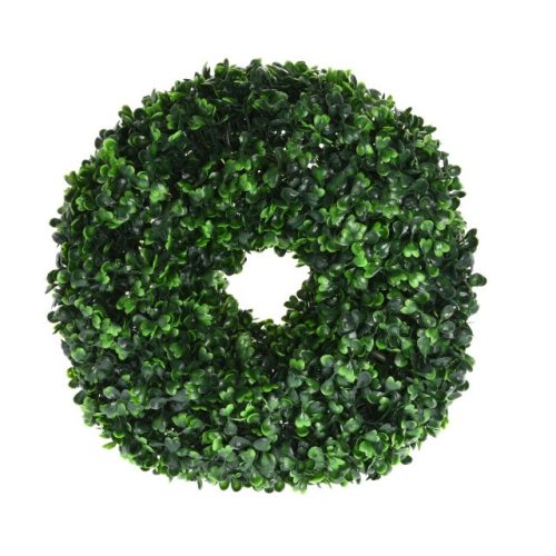 Selyemvirág buxus koszorú mûanyag 40cm zöld