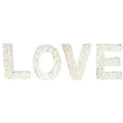 Love felirat selyemvirággal mûanyag 100×300 cm fehér @