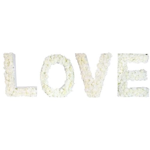 Love felirat selyemvirággal mûanyag 100×300 cm fehér @