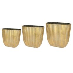   Kaspó ovális bordás bádog 35x20,5x30,5 cm antik arany S/3