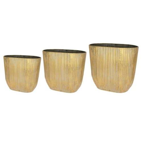 Kaspó ovális bordás bádog 35x20,5x30,5 cm antik arany S/3