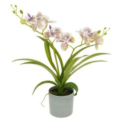   Selyemvirág Orchidea, Vanda 2 ágú, kaspóban mûanyag 39 cm fehér, lila