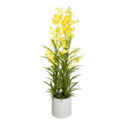   Selyemvirág Orchidea, Oncidium 3 ágú, kaspóban mûanyag 100 cm sárga, zöld