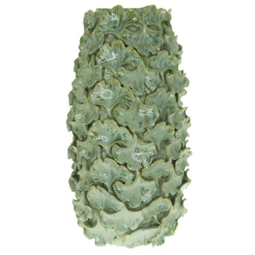 Váza 3D ginko levél mintával kerámia 27x26,5x50 cm zöld