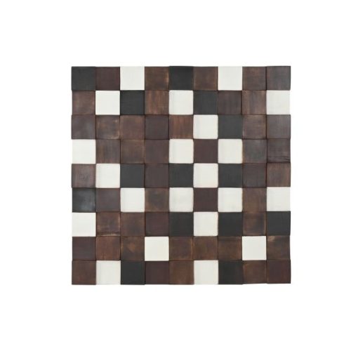Fali dekoráció négyzetek mangófa 90x4x90 cm natúr, fekete, fehér