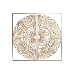   Fali dekoráció szett kör rattan, fém 50x2x100 cm natúr, arany S/2