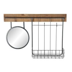   Tükör kosár lucfenyõ, fém, üveg 80x15x20 cm natúr, fekete