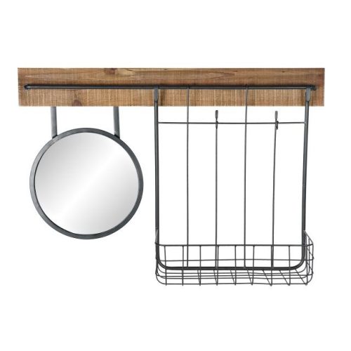 Tükör kosár lucfenyõ, fém, üveg 80x15x20 cm natúr, fekete