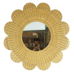 Tükör, virág rattan 98x1x98 cm barna