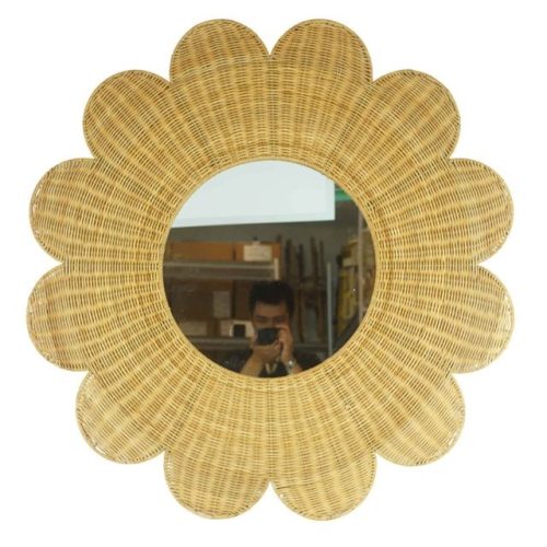 Tükör, virág rattan 98x1x98 cm barna