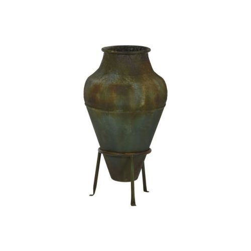 Amfóra állvánnyal fém 49x49x91 cm antik zöld