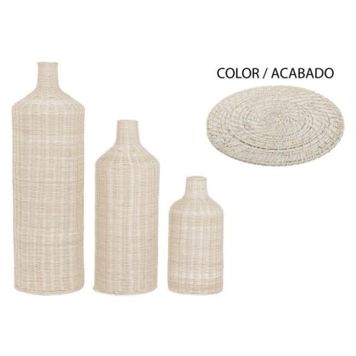 Váza szett rattan 25x25x80 cm törtfehér S/3