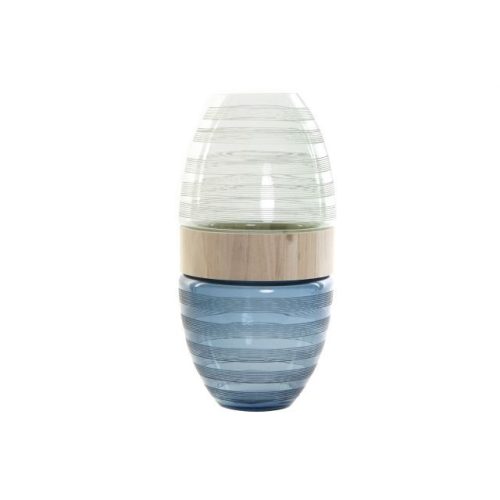 Váza üveg, fa 21x21x43 cm színes