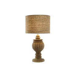 Lámpa asztali faragott fa, juta 41x41x76 cm natúr