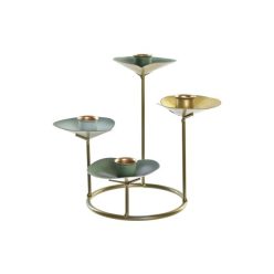 Gyertyatartó tavirózsa fém 19x19x20 cm arany, menta