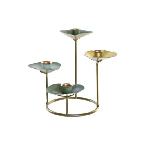 Gyertyatartó tavirózsa fém 19x19x20 cm arany, menta